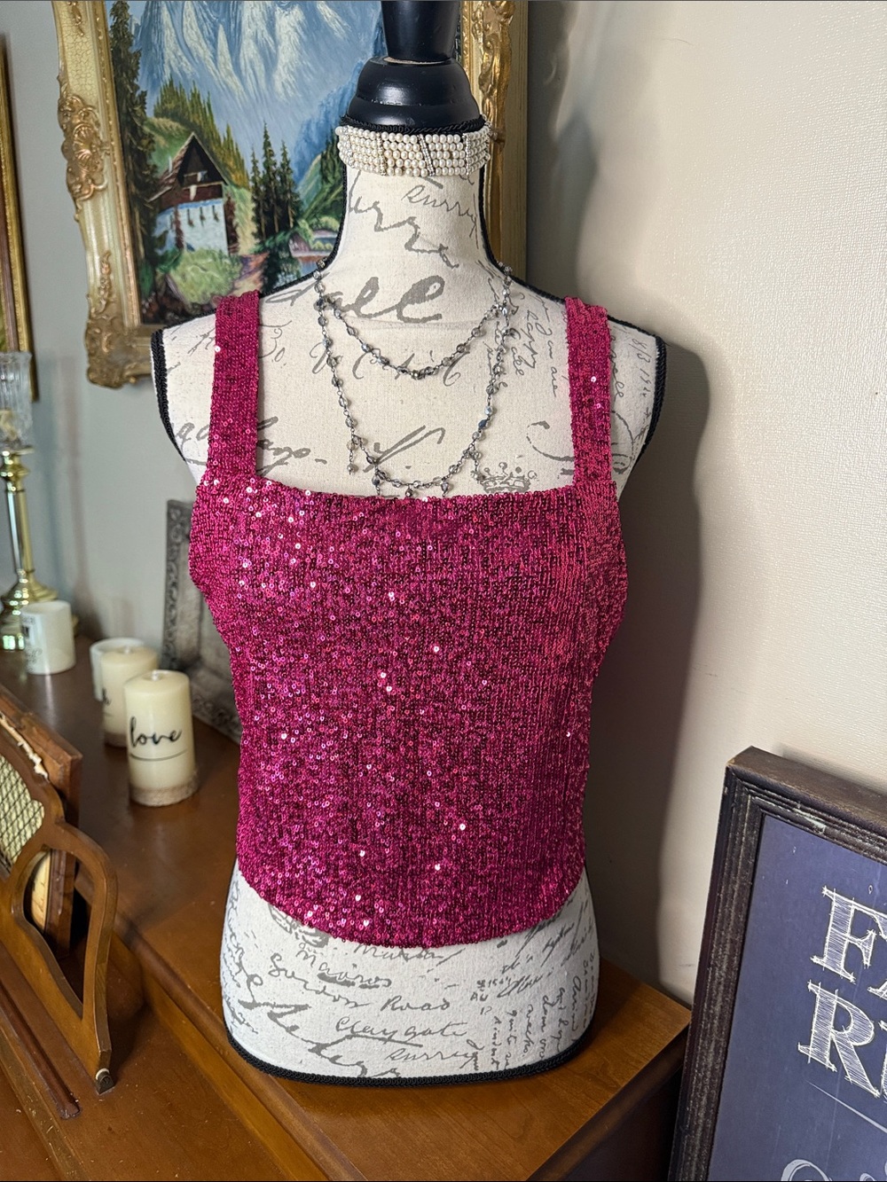 Rachel Zoe Red Sequin Sparkle Tank Top Size Large Party Glam NWT 65.00